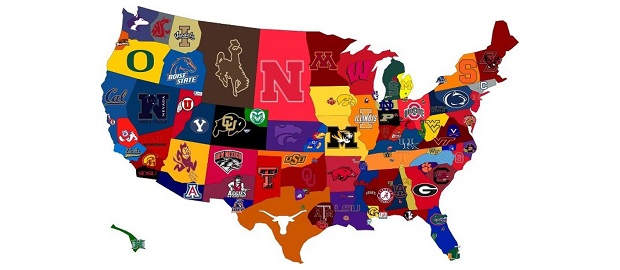 Mapa das Equipas College Football